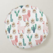 Coussins Ronds Doux Llamas Roses et Cactus Vert (Dos)