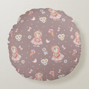 Coussins Ronds Doux motif d'ours ballerine