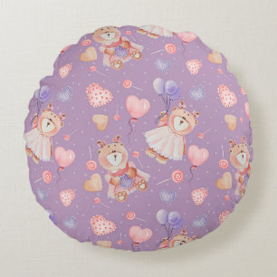 Coussins Ronds Doux motif d'ourson ballerine et ballons