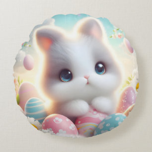 Coussins Ronds Doux œufs de Pâques pastel Kawaii chaton
