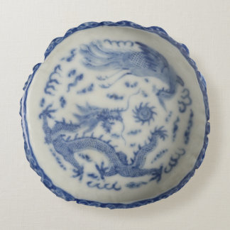 Coussins Ronds dragon chinois vintage monaco bleu chinoiserie rou