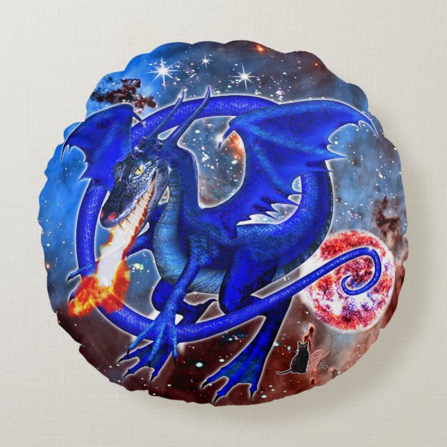 Coussins Ronds Dragon cosmique azurite (Devant)