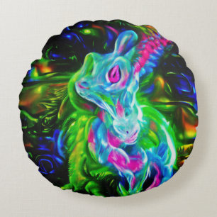 Coussins Ronds Dragon de lapin psychédélique à Neon Imaginaire