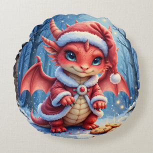 Coussins Ronds dragon de Noël, trop mignon pour être arrêté,
