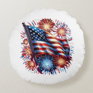 Coussins Ronds Drapeau américain Feux d'artifice Patriotique