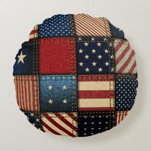 Coussins Ronds Drapeau Américain, Motif sans chichi.