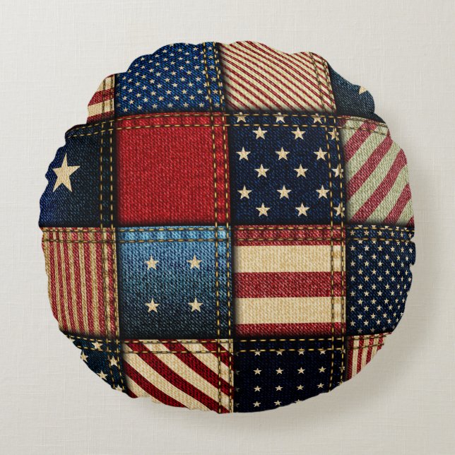 Coussins Ronds Drapeau Américain, Motif sans chichi. (Devant)