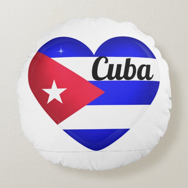 Coussins Ronds Drapeau Cuba Cœur (Devant)