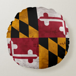 Coussins Ronds Drapeau de l'État du Maryland vintage patiné