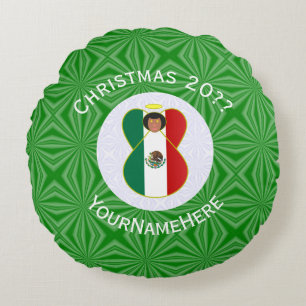 Coussins Ronds Drapeau de Noël ange mexicain personnalisé