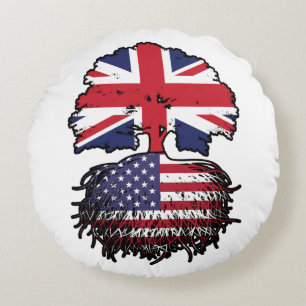 Coussins Ronds Drapeau des racines d'arbre américain britannique