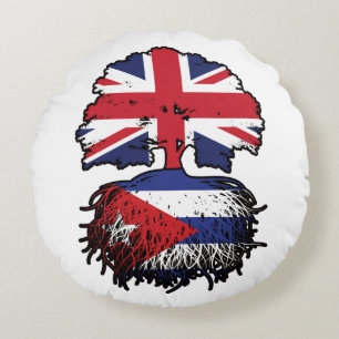 Coussins Ronds Drapeau des racines de l'arbre cubain britannique