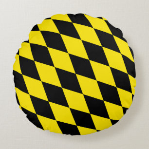 Coussins Ronds Drapeau diamant de Bavière noire et jaune Motif