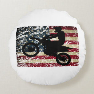 Coussins Ronds Drapeau Dirt Vélo USA Drapeau T-Shirt Motocross Dr