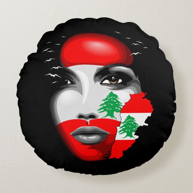 Coussins Ronds Drapeau et carte du Liban sur le visage de la fill (Devant)