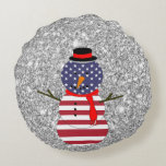 Coussins Ronds Drapeau Patriotique USA Snowman Christmas Jeu d'or<br><div class="desc">Jeu rond oreiller Patriotique USA drapeau Snowman Silver Parties scintillant Noël</div>