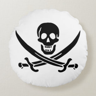 Coussins Ronds Drapeau pirate crâne épées croisées