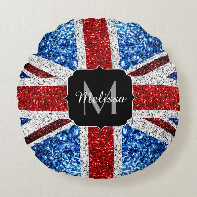Coussins Ronds Drapeau rouge bleu blanc brillant parties scintill (Devant)