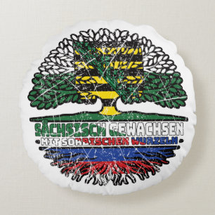 Coussins Ronds Drapeau Sachsen Sächsisch Sorbisch Sorben Baum Wur