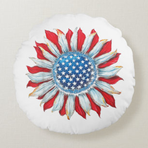 Coussins Ronds Drapeau Tournesol Américain 4 juillet Femmes Homme