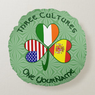 Coussins Ronds Drapeaux Shamrock Espagne Irlande États-Unis
