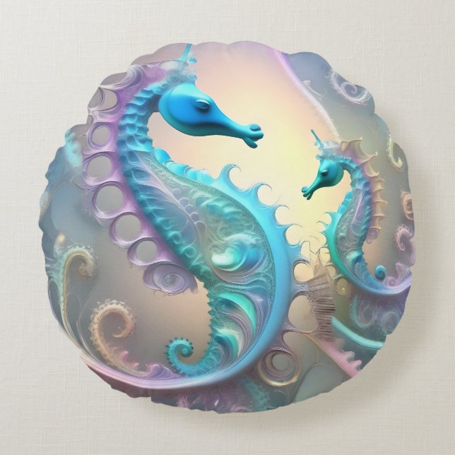 Coussins Ronds Dreamy Seahorses Pastel Fractal Art, (Devant)