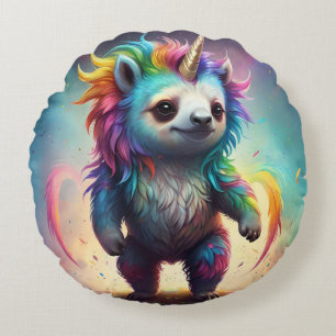 Coussins Ronds Dreamy Slothicorn : Une fantaisie de bébé arc-en-c