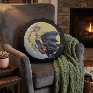 Coussins Ronds Drôle Chauve-souris Pleine Lune Halloween Ivre