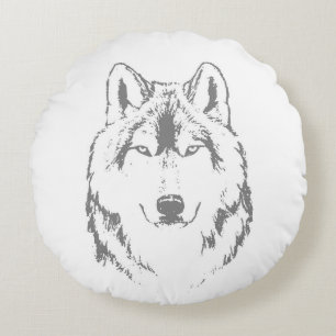 Coussins Ronds Drôle Gray Wolf tête croquis
