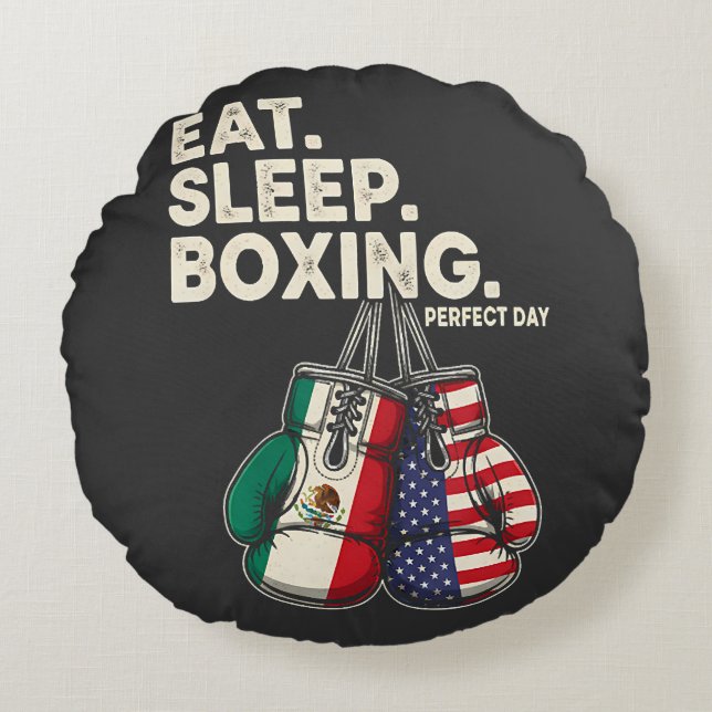 Coussins Ronds drôle manger dormir répéter boxe (Devant)