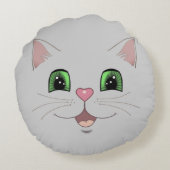 Coussins Ronds Drôle mignon visage de chat sur gris argent (Dos)