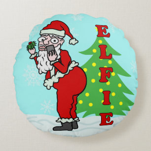 Coussins Ronds Drôle Noël Père Noël Elfie