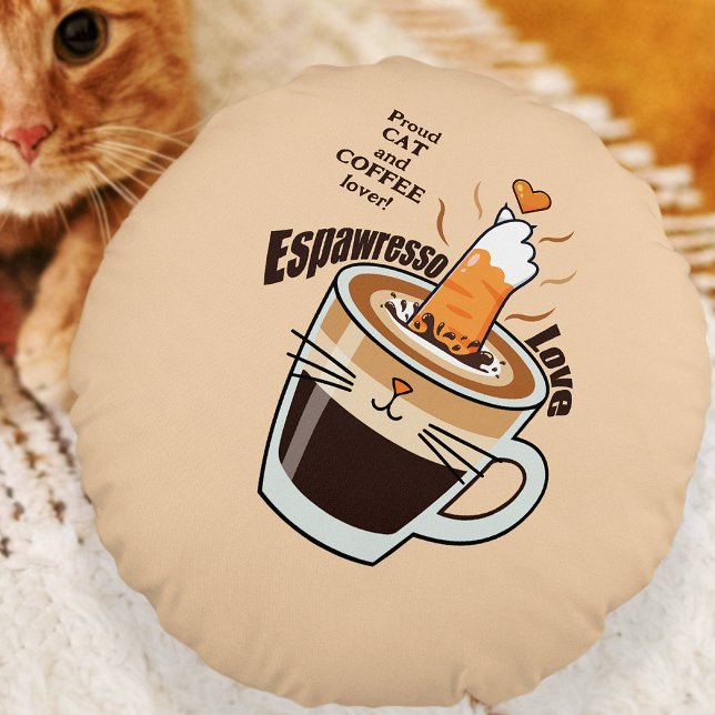 Coussins Ronds Drôle Rustique Bohème Café Amateur de Chats Beige  (Créateur téléchargé)