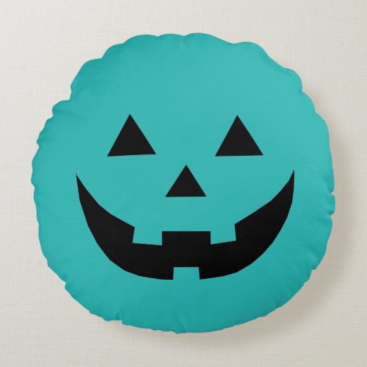 Coussins Ronds Drôle visage citrouille Jack-o'-lantern turquoise (Devant)