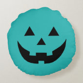 Coussins Ronds Drôle visage citrouille Jack-o'-lantern turquoise (Dos)