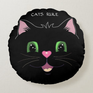 Coussins Ronds Drôle visage de chat mignon sur noir