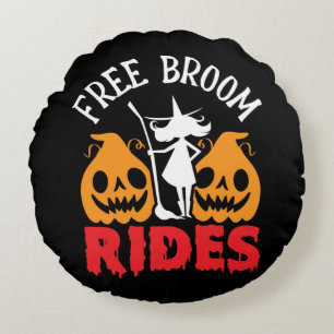 Coussins Ronds Drôles de balades en balai Halloween gratuites Sor