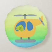 Coussins Ronds drôles dinosaure vol hélicoptère jaune (Dos)