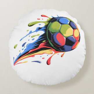 Coussins Ronds Dynamic Soccer Ball Paint Splatter Colorful Sports