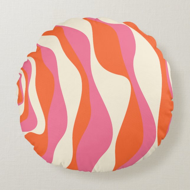 Coussins Ronds Ebb et flux 4 - rose, orange et crème (Devant)