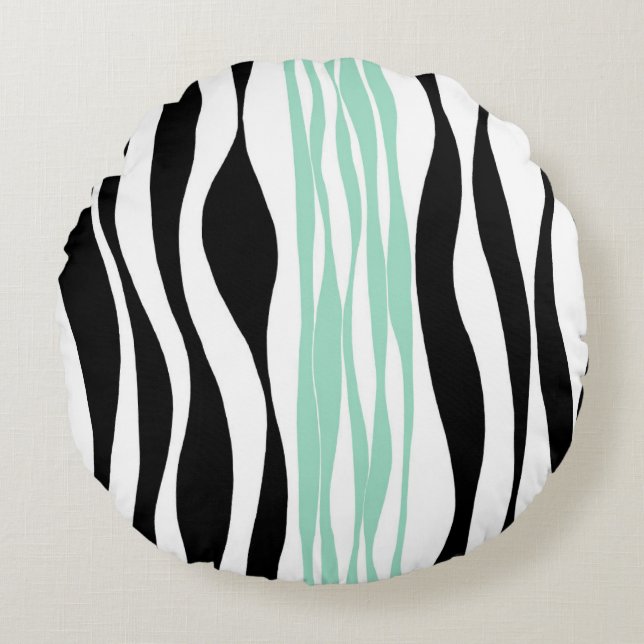 Coussins Ronds Ebb et flux - Mint vert, blanc et noir (Devant)