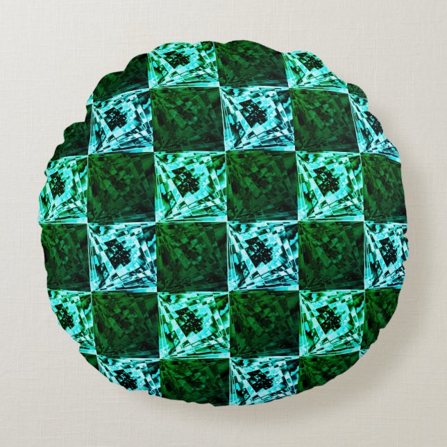 Coussins Ronds Échecs ou cyan vert et bleu ciel, avec rectangle (Devant)