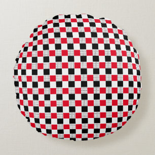 Coussins Ronds Échiquier rouge noir et blanc élégant classique