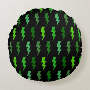 Coussins Ronds Éclair vert Foudre électrique Orage Tonnerre