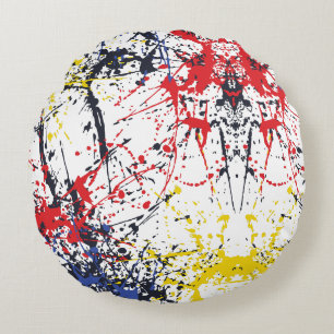 Coussins Ronds Éclatement coloré : une pièce de théâtre aléatoire