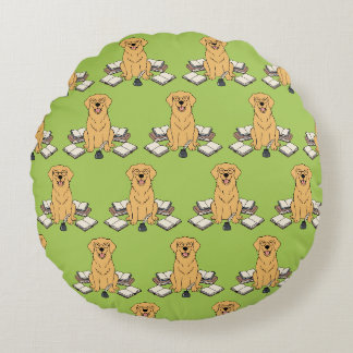 Coussins Ronds Écrivain Chiot Intelligent Décor Littéraire Vert R