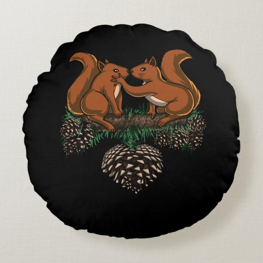 Coussins Ronds Écureuil Couple Cute Animaux de la forêt (Devant)