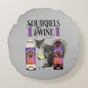 Coussins Ronds Écureuil & Vin - Amusant Écureuil et Vin D