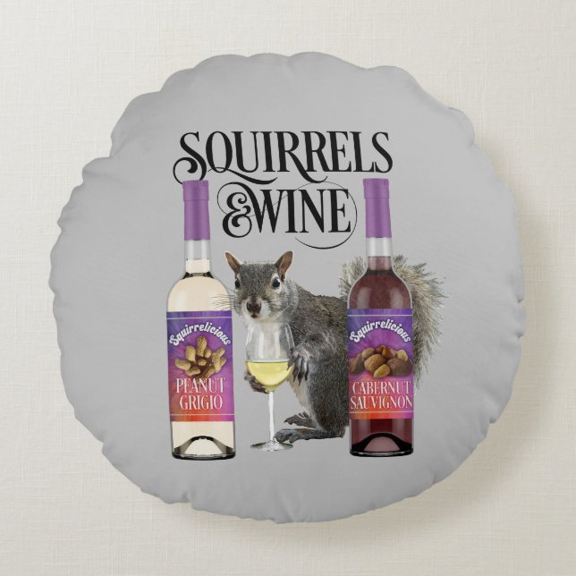 Coussins Ronds Écureuil & Vin - Amusant Écureuil et Vin D (Devant)