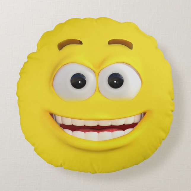 Coussins Ronds Effet 3D jaune Emoji (Devant)
